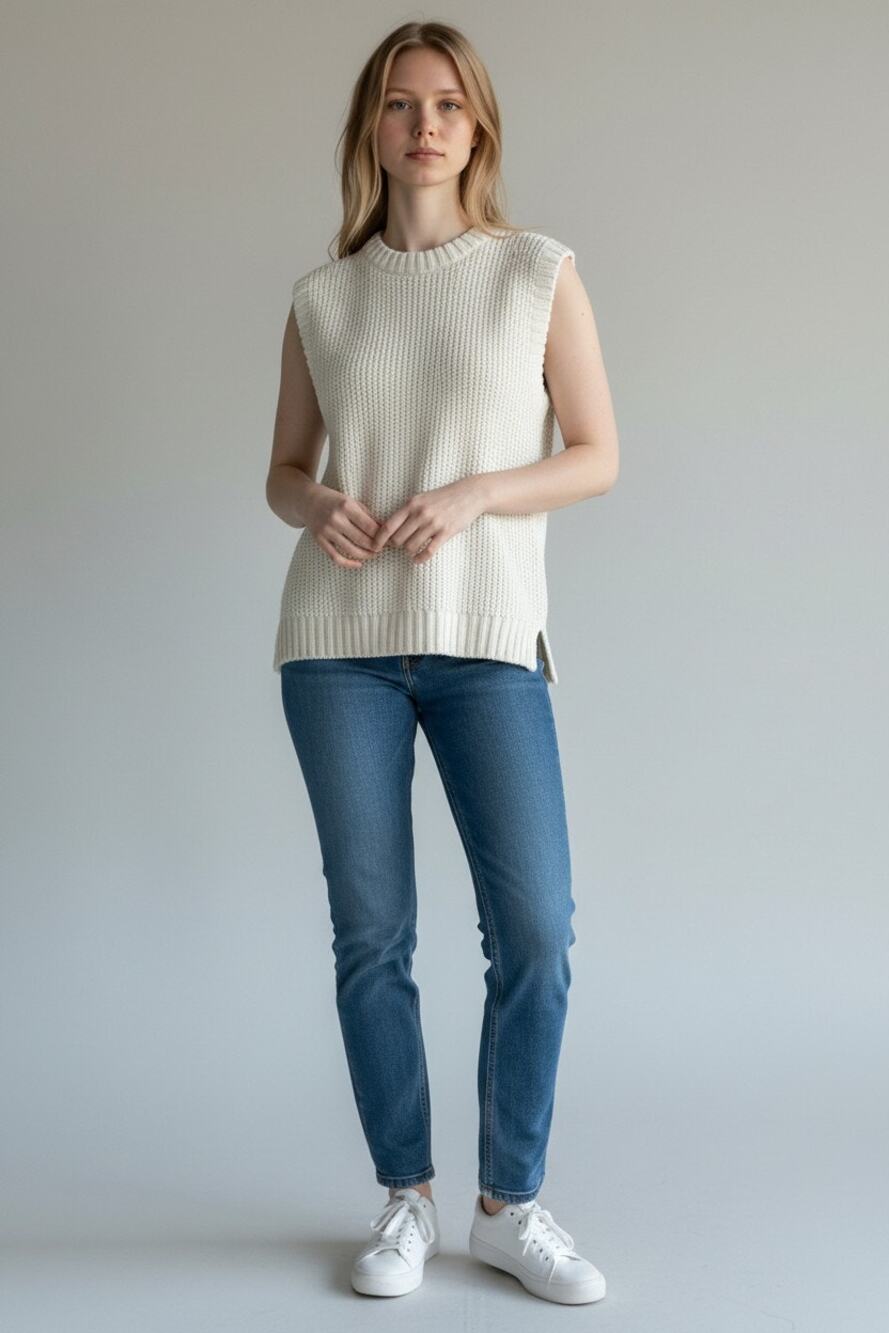 Abercrombie & Fitch Cream Chunky Knit Sleeveless Crew Neck Sweater Vest Size M